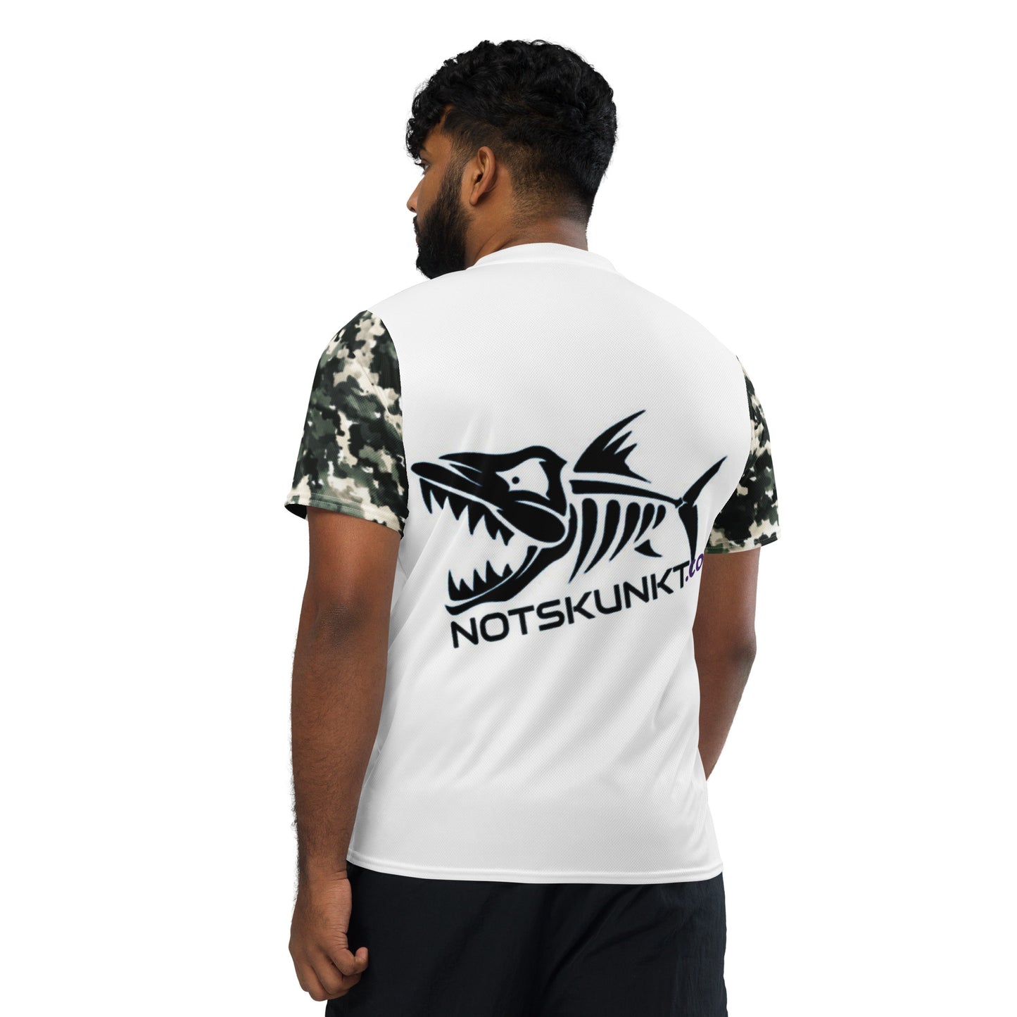 Recycled unisex sports jersey Black Camouflage