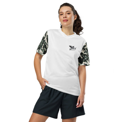 Recycled unisex sports jersey Black Camouflage